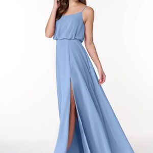 AZAZIE LUPE Steel Blue A-Line Scoop Blouson Chiffon Dress